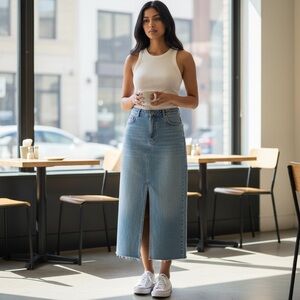 ASOS DESIGN Lightweight Denim Maxi Skirt with Split Front